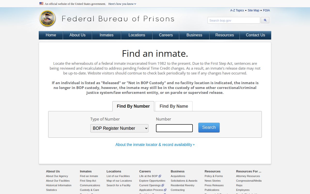 Washington County federal released inmate BOP search