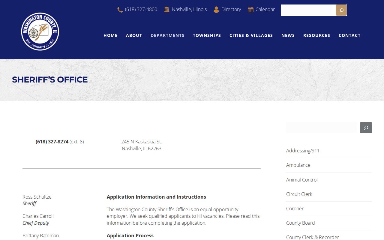 Washington County Sheriff Office page without a public recent-release link